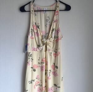 NWT Abound Pastel Yellow Floral Print Midi Open-Front Tie Dress Size: Small